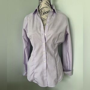 Brooks Bros. Purple Gingham Fitted Buttoni-Up Shirt